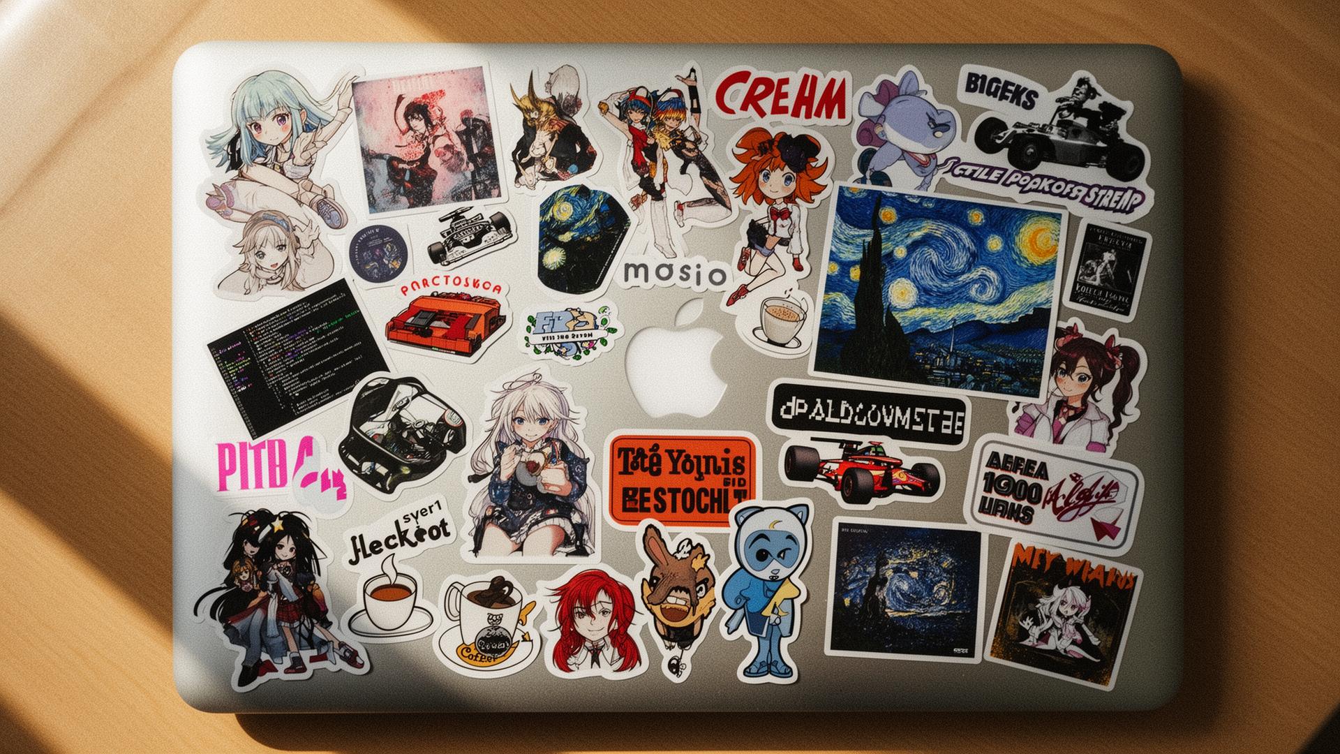 @arjun's MacBook, 17 stickers deep